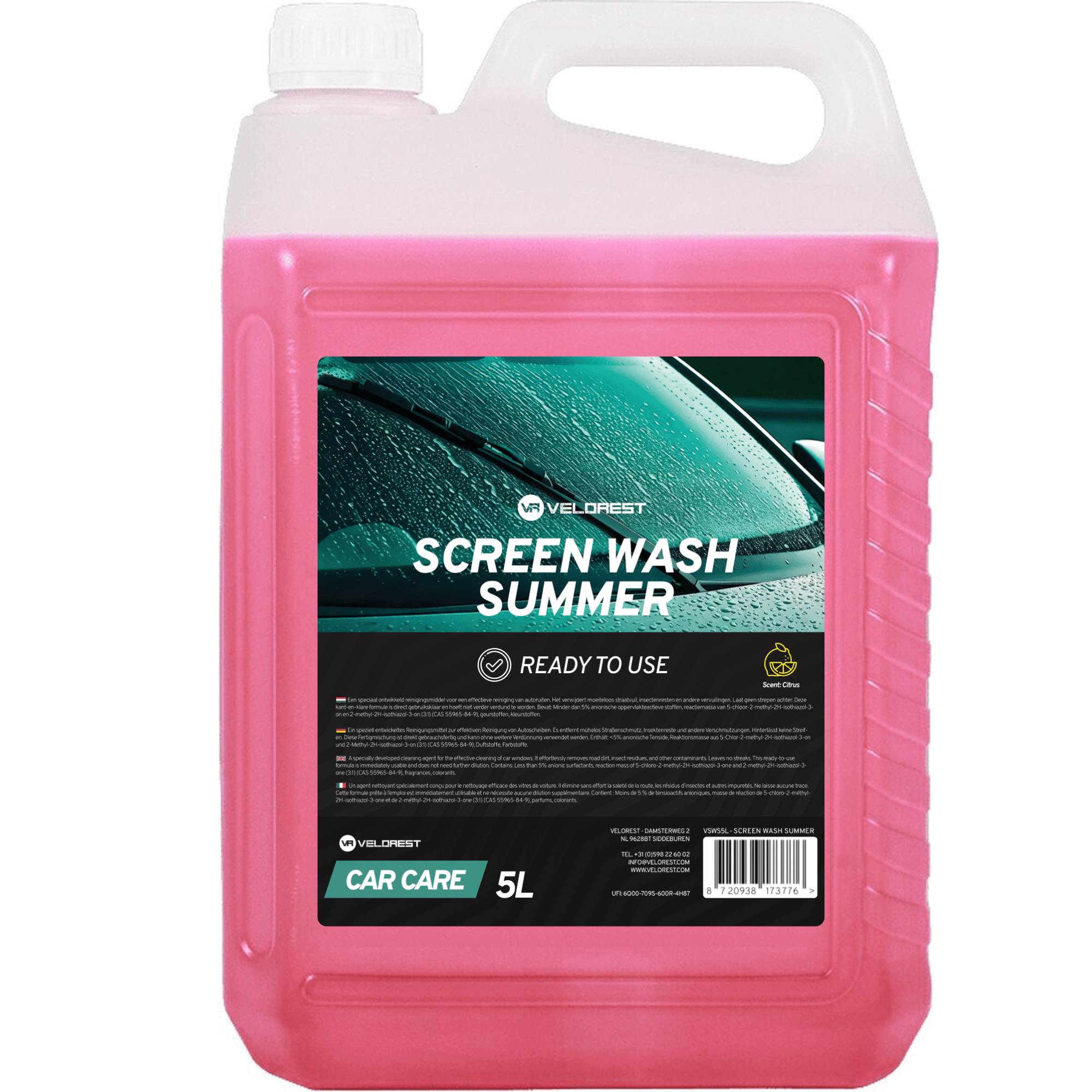 Velorest Screen Wash Summer 5L - Ruitenwisservloeistof Kant & Klaar | Ruitenvloeistof Zomer | Dutch Performance Products