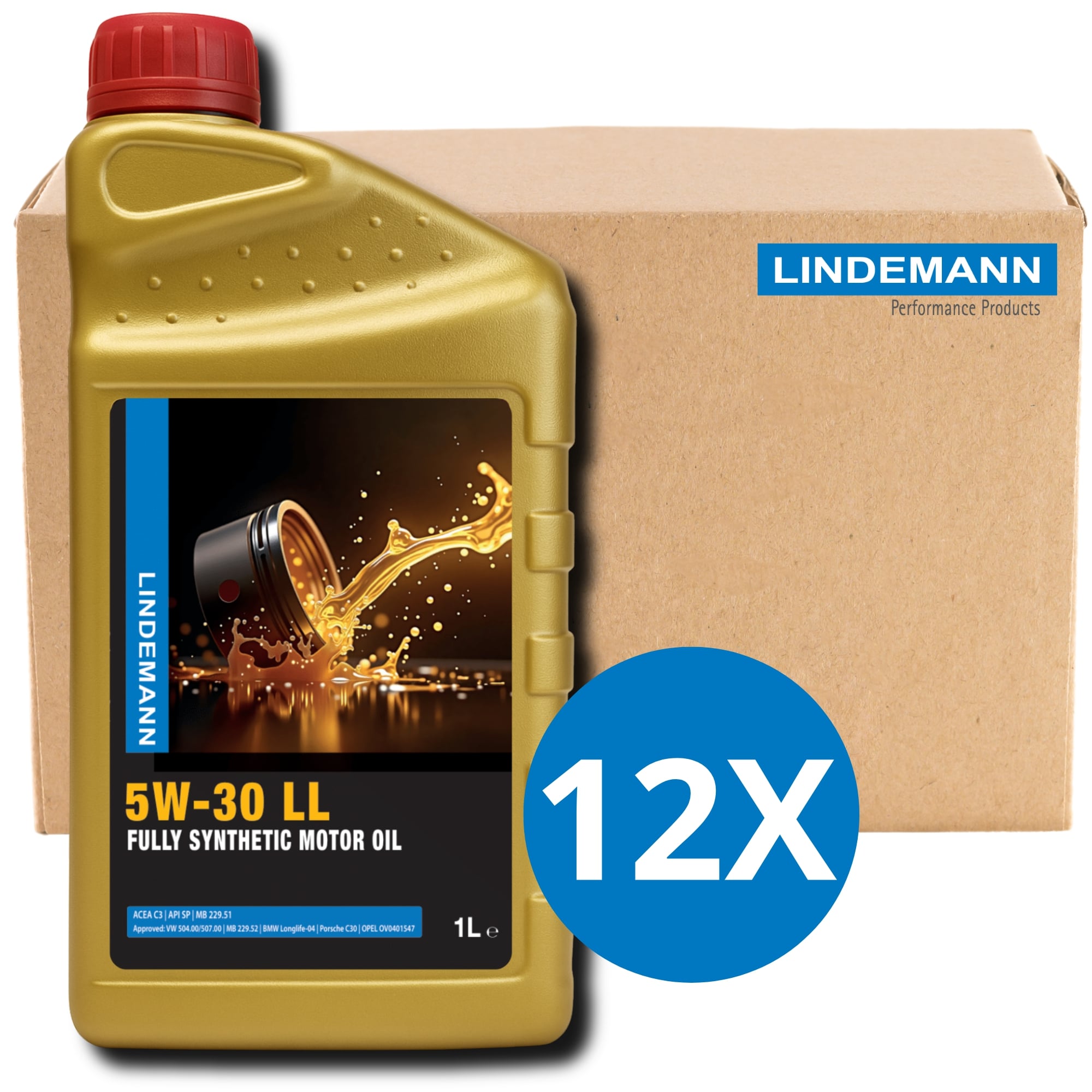 Lindemann Motorolie 5W-30 LL - Doos 12x1L | C3 | voor oa VW, BMW, Opel | Longlife | Volsynthetisch | Benzine & Diesel | DPP