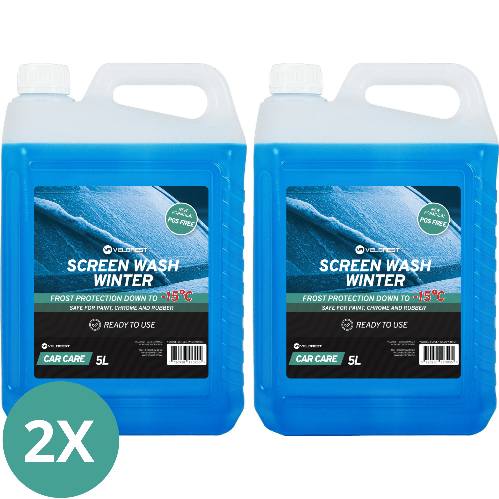 2-Pack Velorest Screen Wash Winter 5L | Ruitenwisservloeistof | Dutch Performance Products