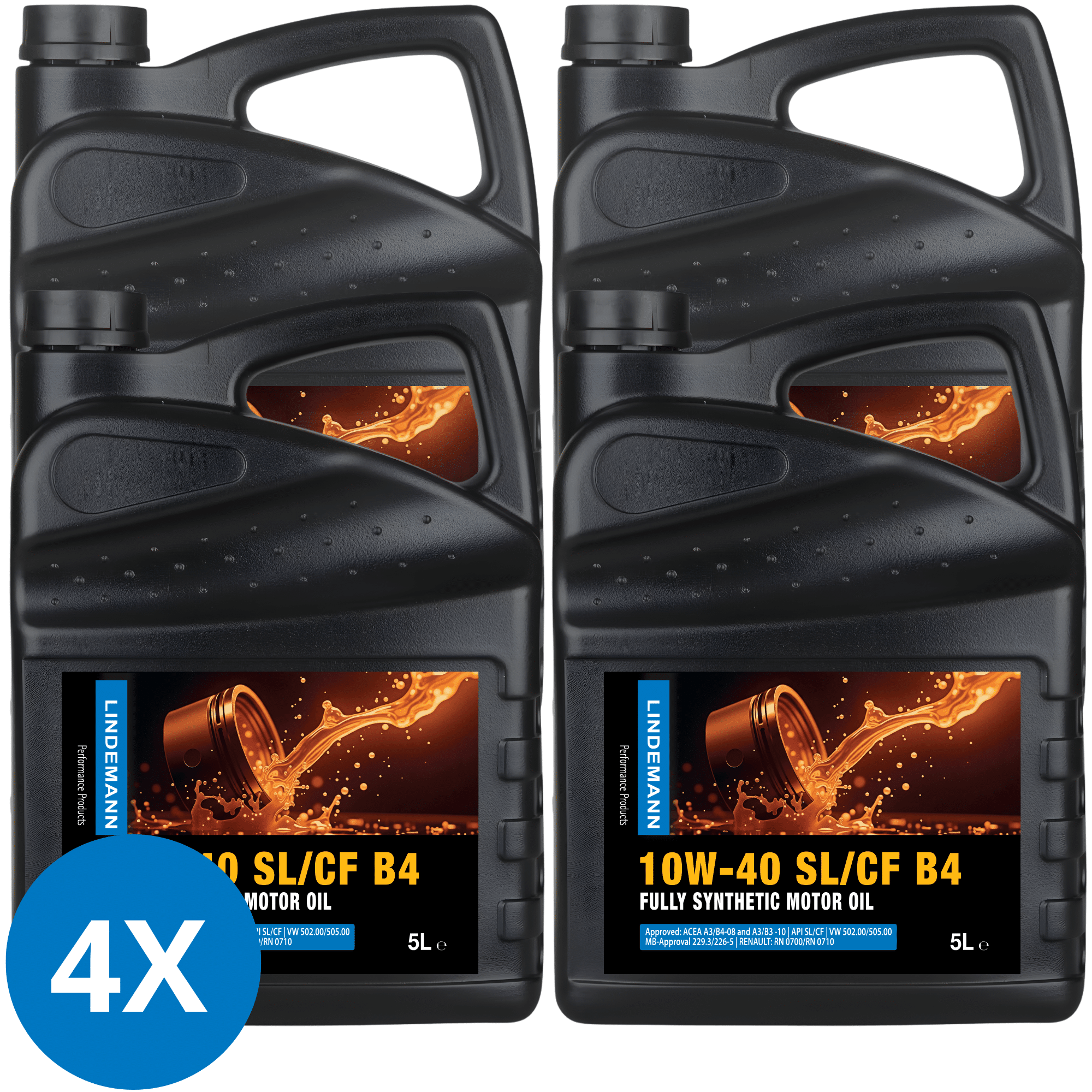 Lindemann Motorolie 10W-40 SL/CF B4 - Doos 4x5L | C3 | voor oa VW, BMW, Opel | Longlife | Volsynthetisch | Benzine & Diesel
