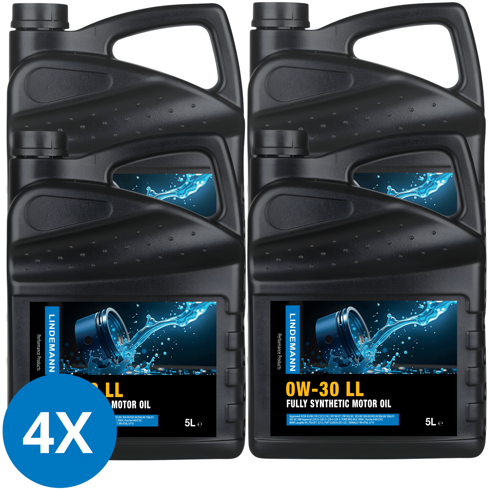 Lindemann Motorolie 0W-30 LL - Doos 4x5L | C3 | voor oa VW, BMW, Opel | Longlife | Volsynthetisch | Benzine & Diesel